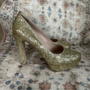 Miu Miu Sequin Sparkling Gold Heels